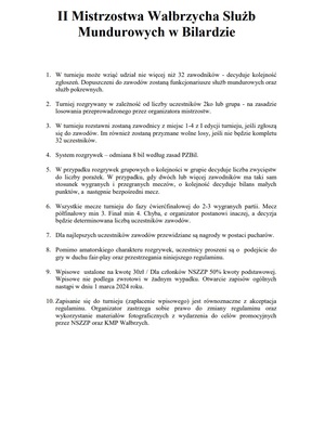 Regulamin II Mistrzostw Służb Mundurowych w Bilardzie.